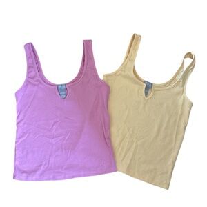 Tilly’s Women’s Sleeveless Vneck Cropped Tops bundle; pink & yellow size Small